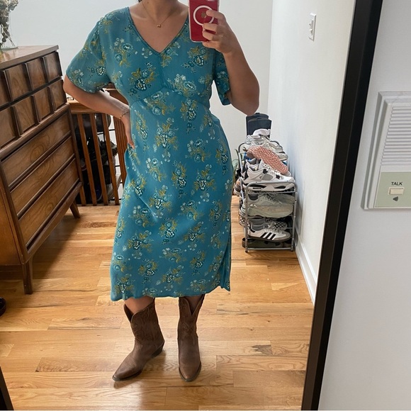 Vintage Floral Blue midi Dress size s but fits like medium - Picture 1 of 8